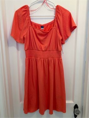 Old Navy Coral Short Sleeve Gauze Smocked Mini Dress Bell Sleeves Womens S